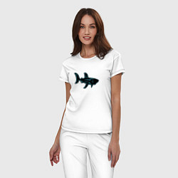 Пижама хлопковая женская Неоновая акула с узором, цвет: белый — фото 2