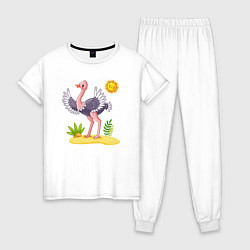 Пижама хлопковая женская Солнечный страус, цвет: белый