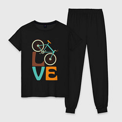 Пижама хлопковая женская Люблю велосипед, цвет: черный