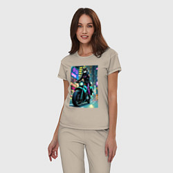 Пижама хлопковая женская Кошечка байкер - нейросеть, цвет: миндальный — фото 2