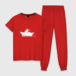 Пижама хлопковая женская Космический кораблик, цвет: красный