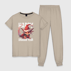 Пижама хлопковая женская Happy Dragon year, цвет: миндальный