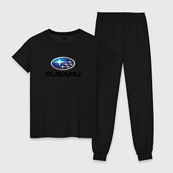 Пижама хлопковая женская Subaru sport auto, цвет: черный