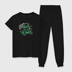 Пижама хлопковая женская Hello winter green, цвет: черный