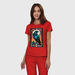 Пижама хлопковая женская Ворон в рамке, цвет: красный — фото 2