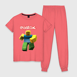 Пижама хлопковая женская Roblox бегущий персонаж, цвет: коралловый