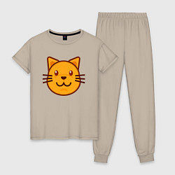 Пижама хлопковая женская Оранжевый котик счастлив, цвет: миндальный
