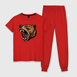 Пижама хлопковая женская Медведь злится, цвет: красный