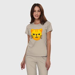 Пижама хлопковая женская Жёлтый котёнок хитрит, цвет: миндальный — фото 2