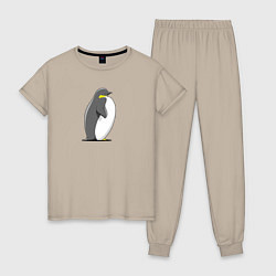 Пижама хлопковая женская Мультяшный пингвин сбоку, цвет: миндальный