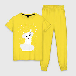Пижама хлопковая женская Лама-альпака в пушистых наушниках, цвет: желтый