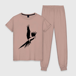 Пижама хлопковая женская Попугай трафарет, цвет: пыльно-розовый