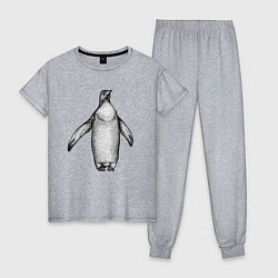 Пижама хлопковая женская Пингвин штрихами, цвет: меланж