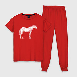 Пижама хлопковая женская Белая лошадь сбоку, цвет: красный