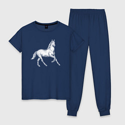 Пижама хлопковая женская Белая лошадь на скаку, цвет: тёмно-синий