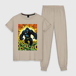 Пижама хлопковая женская Разъяренная горилла, цвет: миндальный