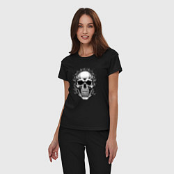 Пижама хлопковая женская Skull on fire from napalm 696, цвет: черный — фото 2