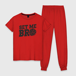 Пижама хлопковая женская Volleyball set me bro, цвет: красный