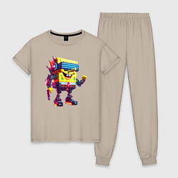 Пижама хлопковая женская Sponge Bob - cyberpunk - ai art, цвет: миндальный