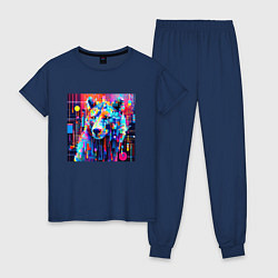 Пижама хлопковая женская Пиксельный медведь, цвет: тёмно-синий