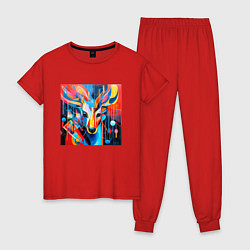 Пижама хлопковая женская Олень абстракция, цвет: красный