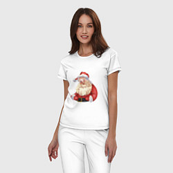 Пижама хлопковая женская Дед мороз с улыбкой, цвет: белый — фото 2