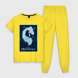 Пижама хлопковая женская Мононоке волчица, цвет: желтый