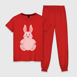 Пижама хлопковая женская Розовый зайчонок, цвет: красный