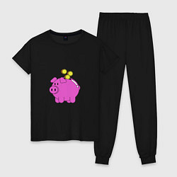 Пижама хлопковая женская Пункт приёма подарков, цвет: черный