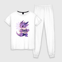 Пижама хлопковая женская Фиолетовый дракон в свитере, цвет: белый