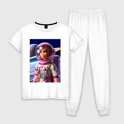 Пижама хлопковая женская Барби - крутой космонавт, цвет: белый