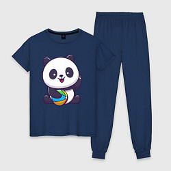 Пижама хлопковая женская Панда с мячиком, цвет: тёмно-синий