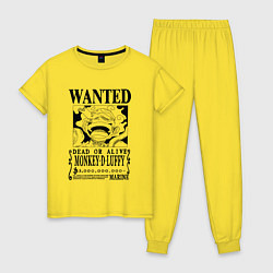 Пижама хлопковая женская Листовка Луффи 5 гир йонко One Piece, цвет: желтый