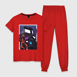 Пижама хлопковая женская ТВ Мен со Спикерменом и Камераменом, цвет: красный