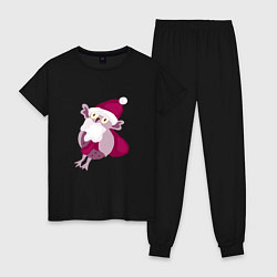 Пижама хлопковая женская Совушка - дед мороз, цвет: черный