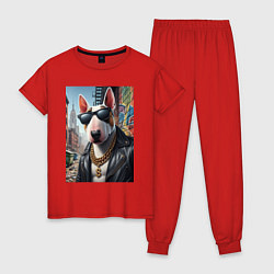 Пижама хлопковая женская Булли - смотрящий района, цвет: красный
