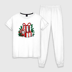 Пижама хлопковая женская Рождественский подарок, цвет: белый