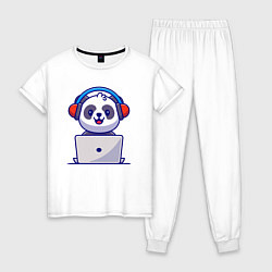 Женская пижама Панда за ноутбуком