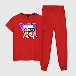 Пижама хлопковая женская Gta 6 vice city, цвет: красный