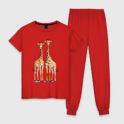 Пижама хлопковая женская Друзья-жирафы, цвет: красный