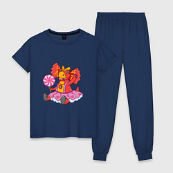Пижама хлопковая женская Сирена - дракоша 3, цвет: тёмно-синий