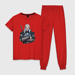 Пижама хлопковая женская Бдительный Геральт, цвет: красный