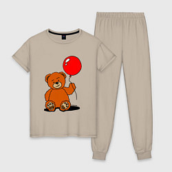 Пижама хлопковая женская Плюшевый медведь с воздушным шариком, цвет: миндальный