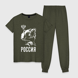 Пижама хлопковая женская Русский медведь, цвет: меланж-хаки