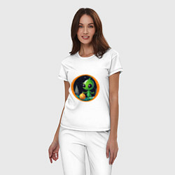 Пижама хлопковая женская Зелёненький человечек, цвет: белый — фото 2