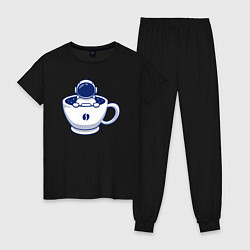 Пижама хлопковая женская Кофе из космоса, цвет: черный