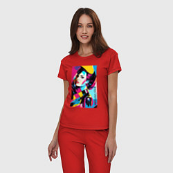 Пижама хлопковая женская Angelina Jolie - pop art, цвет: красный — фото 2