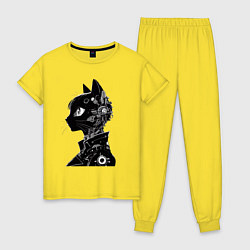 Пижама хлопковая женская Кибер кошечка - аниме, цвет: желтый