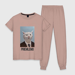 Пижама хлопковая женская Приемлемо - кот мем в живописи, цвет: пыльно-розовый
