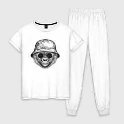 Пижама хлопковая женская Стильный детеныш гориллы, цвет: белый